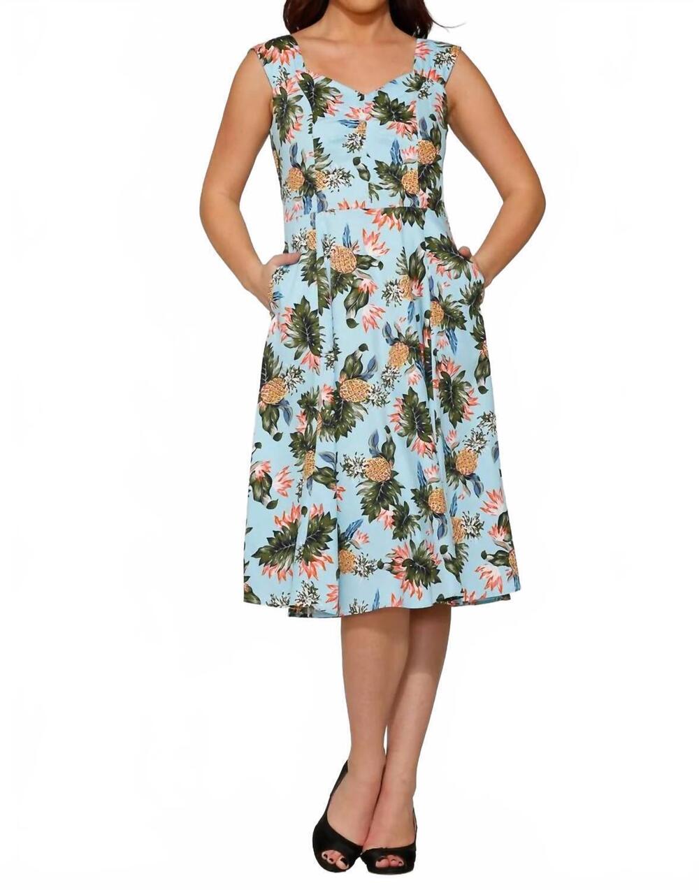 NEW ORCHID BLOOM hawaiian swing dress in light blue